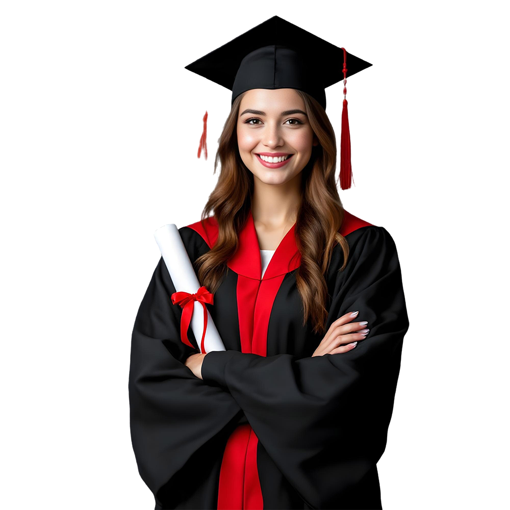 happy student with graduation hat diploma grey